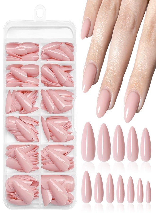LuckForever 240pc Petal Pink Press on Nails Almond Fake Nails with Adhesive Tabs, Medium Almond Nails Press ons Medium Glue on Nails Acrylic Nails Stick False Artificial Fingernail for Women Girls - Image 1